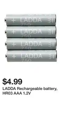 IKEA LADDA Rechargeable battery, HR03 AAA 1.2V offer