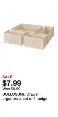IKEA BOLLÖSUND Drawer organizers, set of 4, beige offer