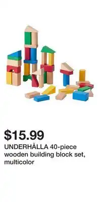 IKEA UNDERHÅLLA 40-piece wooden building block set, multicolor offer