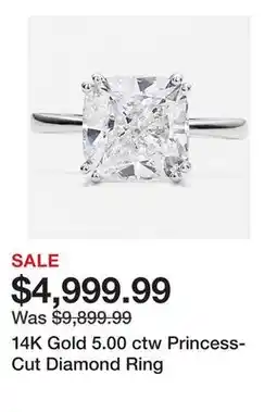 TSC Stores 14K Gold 5.00 ctw Princess-Cut Diamond Ring offer