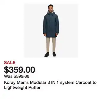 TSC Stores Koray Men's Modular 3 IN 1 system Carcoat to Lightweight Puffer offer