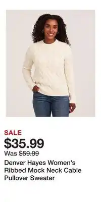 Mark's Denver Hayes Women's Ribbed Mock Neck Cable Pullover Sweater offer