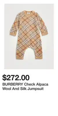Holt Renfrew BURBERRY Check Alpaca Wool And Silk Jumpsuit offer