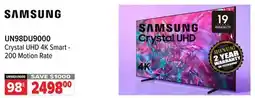 2001 Audio Video UN98DU9000 SAMSUNG 98 Crystal UHD 4K Smart - 200 Motion Rate offer