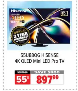 2001 Audio Video 55U88QG HISENSE 55 4K QLED Mini LED Pro TV offer