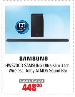 2001 Audio Video HWS700D SAMSUNG Ultra-slim 3.1ch. Wireless Dolby ATMOS Sound Bar offer