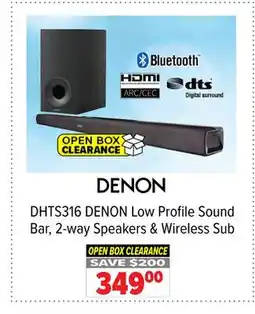 2001 Audio Video DHTS316 DENON Low Profile Sound Bar, 2-way Speakers & Wireless Sub offer