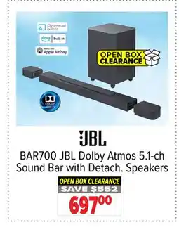 2001 Audio Video BAR700 JBL Dolby Atmos 5.1-ch Sound Bar with Detach. Speakers offer