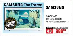 2001 Audio Video SAMSUNG 43 The Frame QLED 4K Art Mode Vision AI Smart TV offer