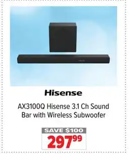 2001 Audio Video AX3100Q Hisense 3.1 Ch Sound Bar with Wireless Subwoofer offer