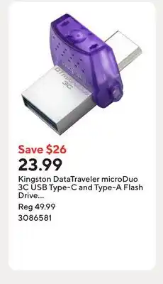 Staples Kingston DataTraveler microDuo 3C USB Type-C and Type-A Flash Drive - 128GB offer