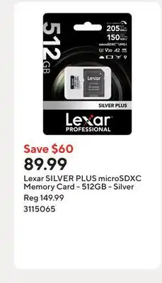 Staples Lexar SILVER PLUS microSDXC Memory Card - 512GB - Silver offer