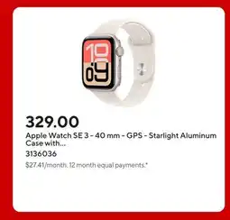 Staples Apple Watch SE 3 - 40 mm - GPS - Starlight Aluminum Case with Starlight Sport Band - S/M offer