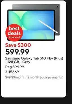 Staples Samsung Galaxy Tab S10 FE+ (Plus) - 128 GB - Gray offer
