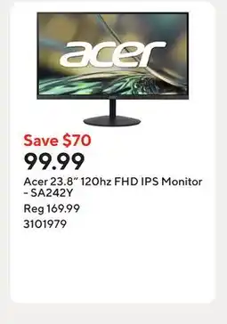 Staples Acer 23.8 120hz FHD IPS Monitor - SA242Y offer