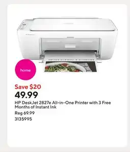 Staples HP DeskJet 2827e All-in-One Printer with 3 Free Months of Instant Ink offer