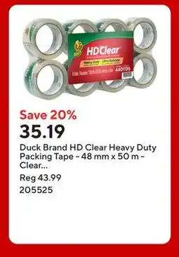 Staples Duck Brand HD Clear Heavy Duty Packing Tape - 48 mm x 50 m - Clear - 8 Pack offer