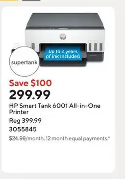 Staples HP Smart Tank 6001 All-in-One Printer offer