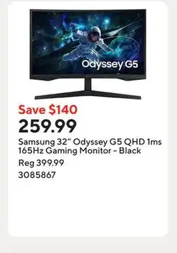 Staples Samsung 32 Odyssey G5 QHD 1ms 165Hz Gaming Monitor - Black offer