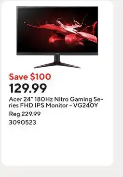 Staples Acer 24 180Hz Nitro Gaming Series FHD IPS Monitor - VG240Y offer