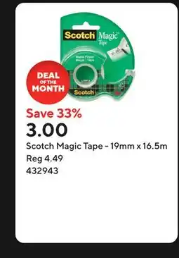 Staples Scotch Magic Tape - 19mm x 16.5m offer