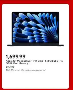 Staples Apple 13 MacBook Air - M4 Chip - 512 GB SSD - 16 GB Unified Memory - Midnight - English offer