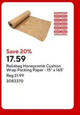 Staples Reliabag Honeycomb Cushion Wrap Packing Paper - 15 x 165' offer