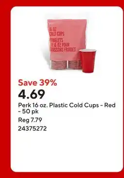 Staples Perk 16 oz. Plastic Cold Cups - Red - 50 pk offer