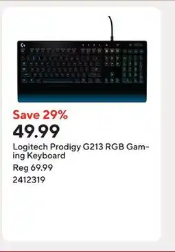 Staples Logitech Prodigy G213 RGB Gaming Keyboard offer