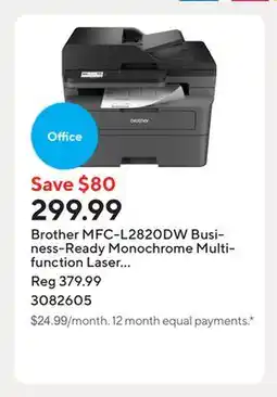Staples Brother MFC-L2820DW Business-Ready Monochrome Multifunction Laser Printer offer