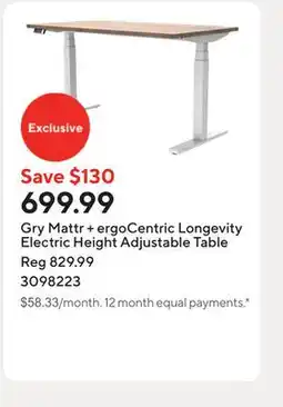 Staples Gry Mattr + ergoCentric Longevity Electric Height Adjustable Table offer