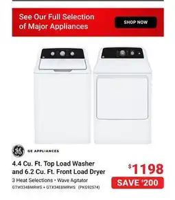 Visions Electronics GE 4.4 Cu. Ft. Top Load Washer and 6.2 Cu. Ft. Front Load Dryer offer