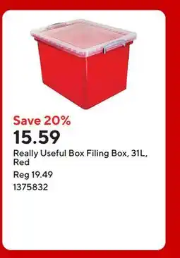 Staples Really Useful Box Filing Box, 31L, Red offer