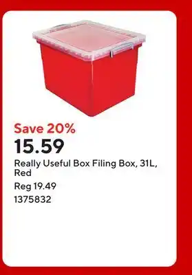 Staples Really Useful Box Filing Box, 31L, Red offer