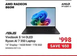 Visions Electronics Asus Vivobook S 14 OLED Ryzen AI 7 350 Laptop offer
