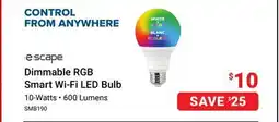 Visions Electronics escape Dimmable RGB Smart Wi-Fi LED Bulb offer