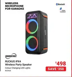 Visions Electronics Soundstage RUCKUS IPX4 Wireless Party Speaker offer
