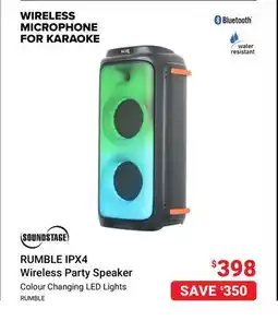 Visions Electronics Soundstage RUMBLE IPX4 Wireless Party Speaker offer