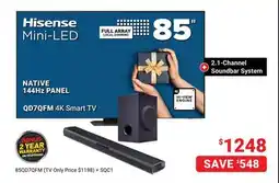 Visions Electronics Hisense 85 4K Smart TV NATIVE 144Hz PANEL offer