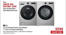 Visions Electronics LG 5.2 cu.ft Smart Front Load Washer + 7.4 cu. ft. Front Load Dryer offer