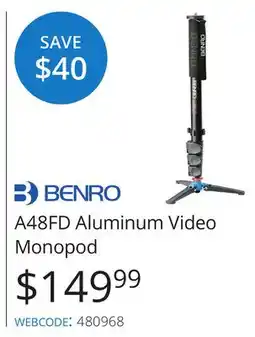 Vistek Benro A48FD Aluminum Video Monopod offer