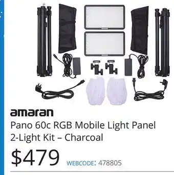 Vistek Pano 60c RGB Mobile Light Panel 2-Light Kit-Charcoal offer