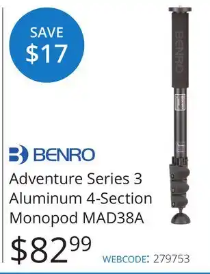 Vistek Adventure Series 3 Aluminum 4-Section Monopod offer