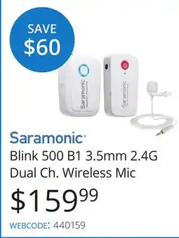 Vistek Saramonic Blink 500 B1 3.5mm 2.4G Dual Ch. Wireless Mic offer