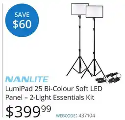 Vistek NANLITE LumiPad 25 Bi-Colour Soft LED Panel – 2-Light Essentials Kit offer