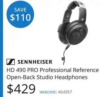 Vistek Sennheiser HD 490 PRO Professional Reference Open-Back Studio Headphones offer