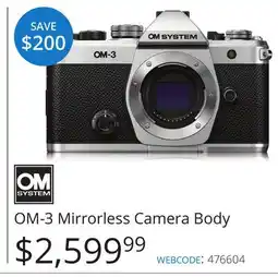 Vistek OM SYSTEM OM-3 Mirrorless Camera Body offer