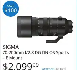 Vistek SIGMA 70-200mm f/2.8 DG DN OS Sports-E Mount offer