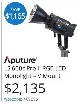 Vistek Aputure LS 600c Pro II RGB LED Monolight-V Mount offer