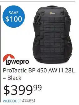 Vistek Lowepro ProTactic BP 450 AW III 28L – Black offer